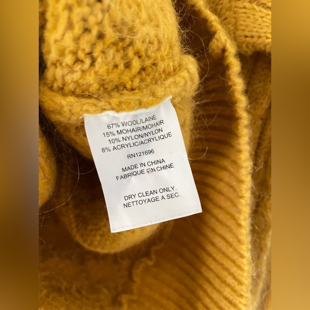 J. Crew DemyLee Chunky Cable Knit Sweater Balloon Sleeve Mohair Wool Mustard - Picture 6 of 7